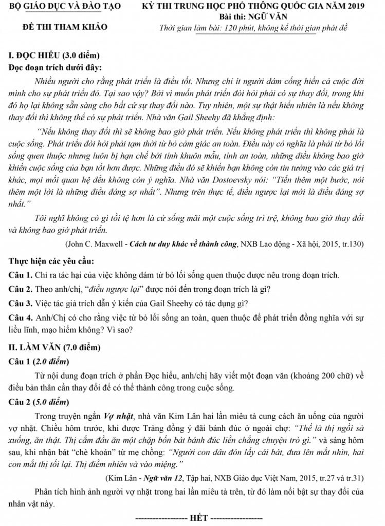 Công bố đề thi thử THPT QG 2023 môn Ngữ Văn Sẽ không còn học tủ học lệch 2 đề tham khảo 2023 môn văn